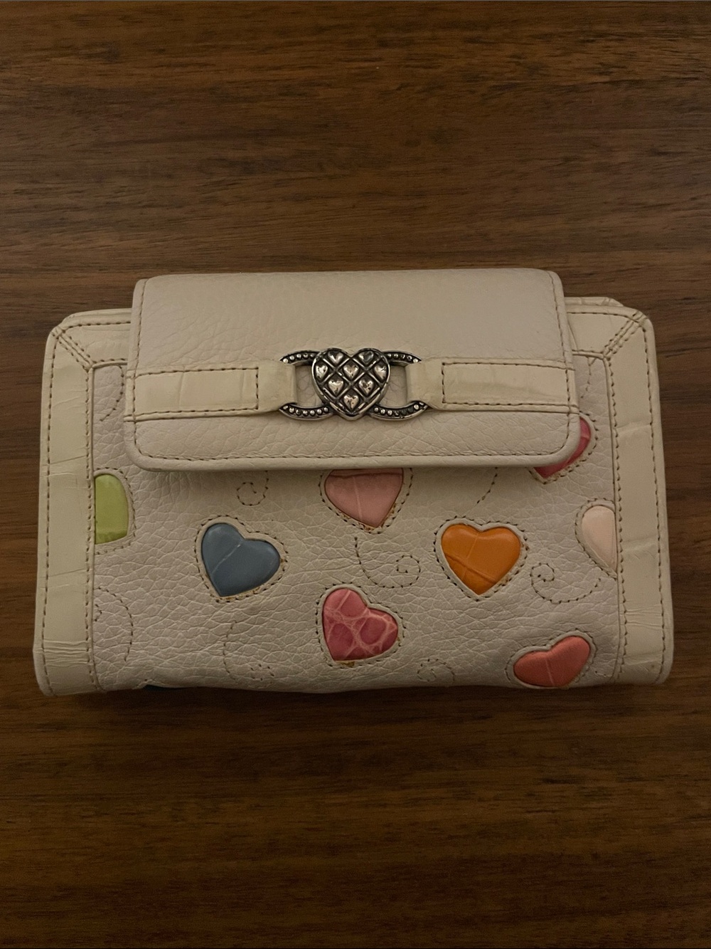 Brighton Fresca Ivory Leather Wallet with Hearts